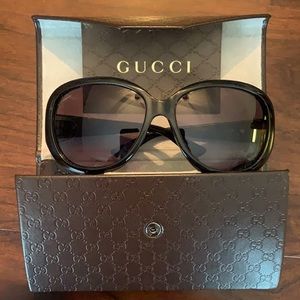 Authentic Gucci black sunglasses with horsebit gold accent